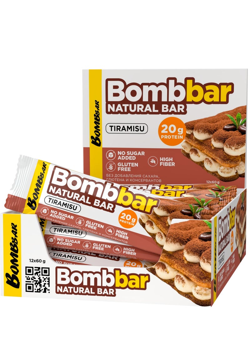 BOMBBAR Natural Protein Bar Tiramisu Flavor Gluten Free, High Fiber & No Sugar Added 12x60g - Image 1